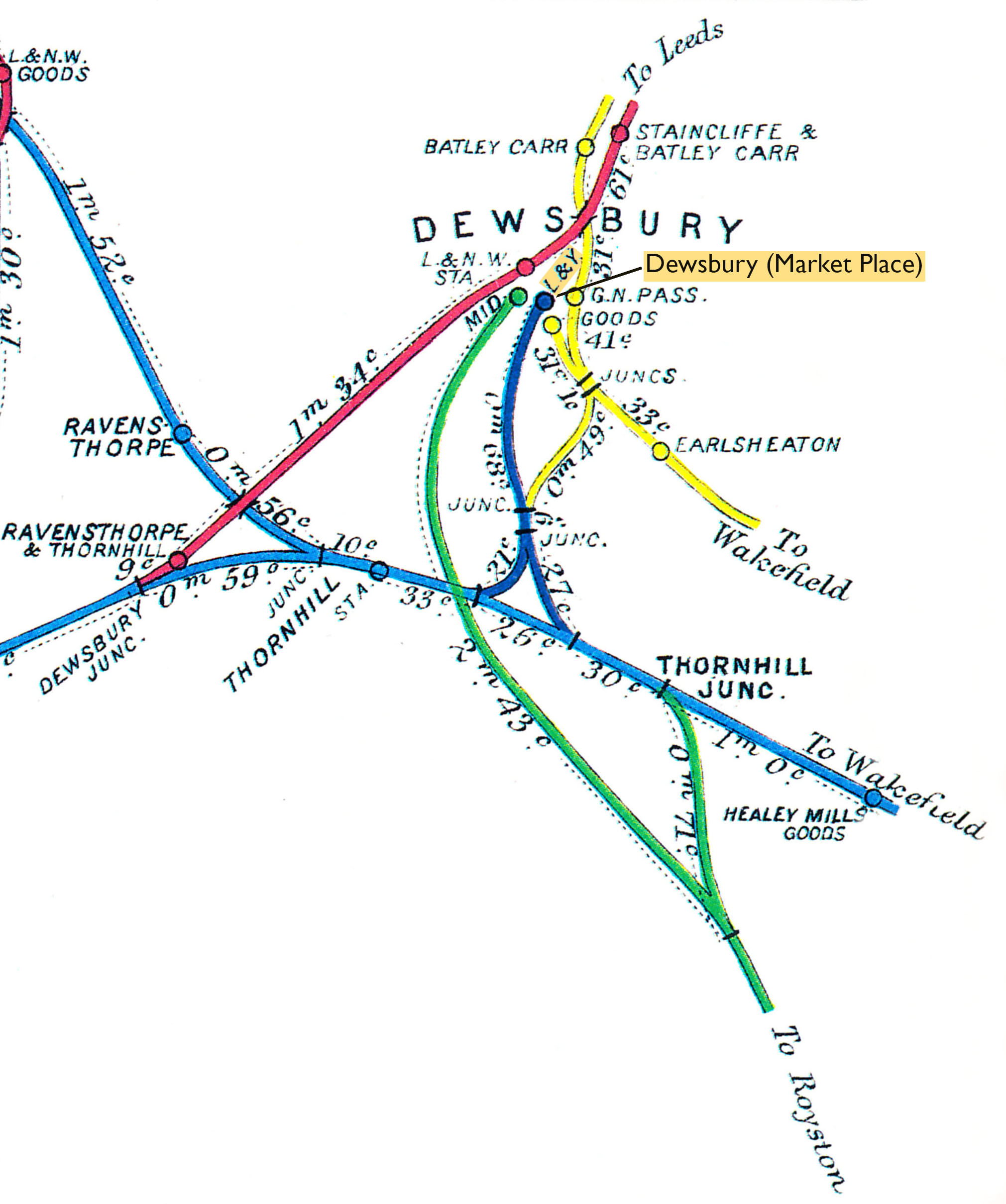 Dewsbury East Jct. Dewsbury (Market Place); Headfield Jct. Dewsbury