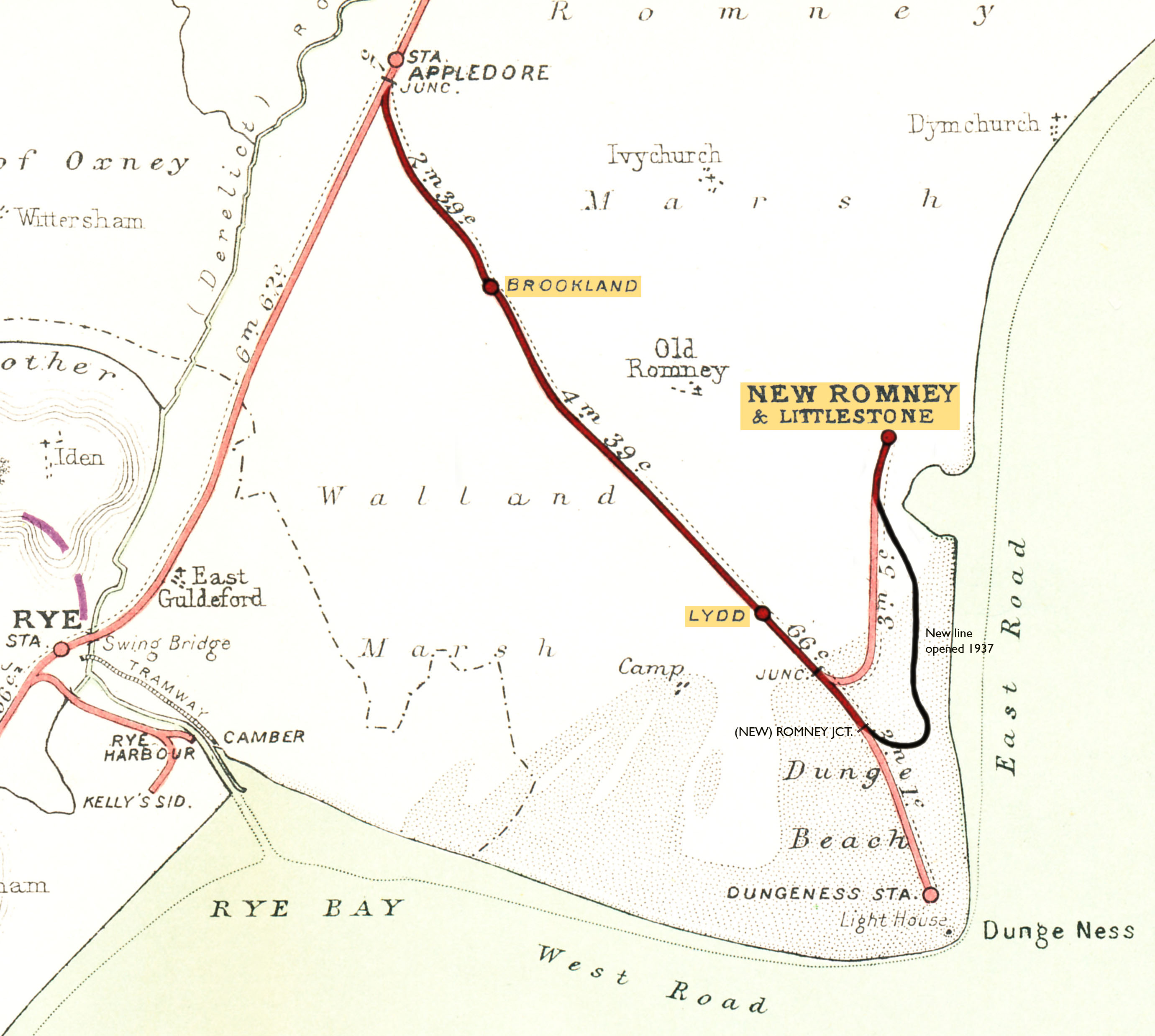 Appledore Jct. New Romney & LittlestoneonSea via 1937 line